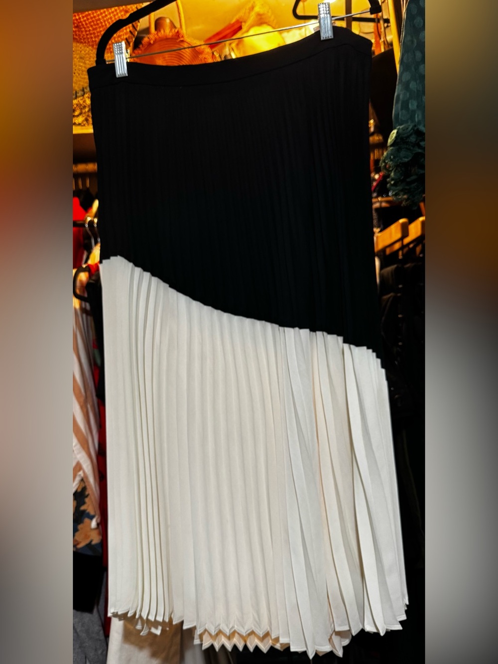 Express Black and White Asymmetrical Pleated Skirt